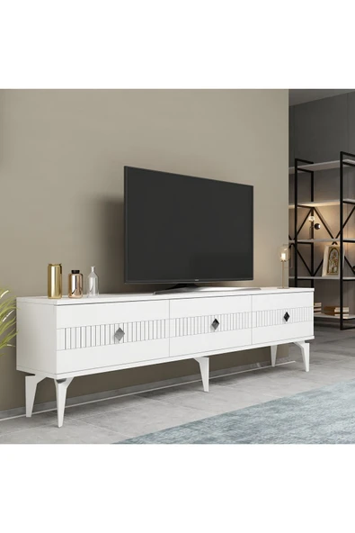 cantek dizayn MİDAS TV STAND (ALT MODÜL) BEYAZ-GÜMÜŞ - Resim 2