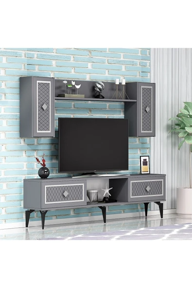 cantek dizayn Heerry Tv Ünitesi Takım Antrasit-gümüş - 2