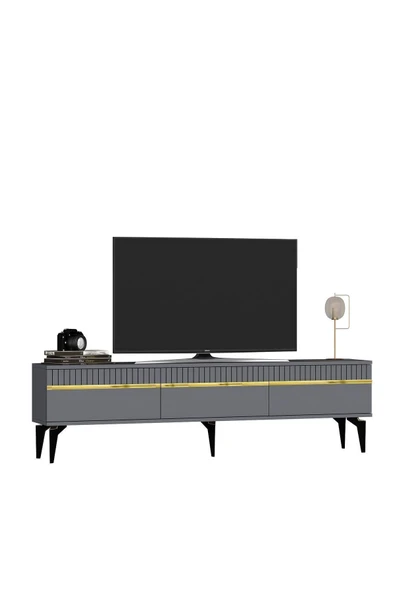 cantek dizayn Defne 180 Cm Tv Sehpası (ALT MODÜL) Antrasit-altın - Resim 4