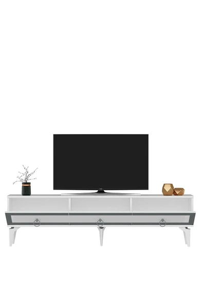 cantek dizayn Ponny 180 Cm Tv Sehpası Beyaz Gümüş - Resim 6