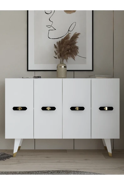 cantek dizayn Quartct (KM120) Konsol, Çok Amaçlı Dolap Beyaz-altın (V KULP) ürün görseli