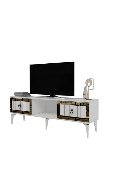 cantek dizayn LİİNDA TV SEHPASI (ALT MODÜL) BEYAZ-ALTIN - Resim 4