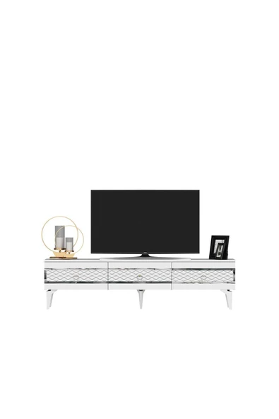 cantek dizayn İppek 180 Cm Tv Sehpası (ALT MODÜL) Beyaz-gümüş - Resim 4