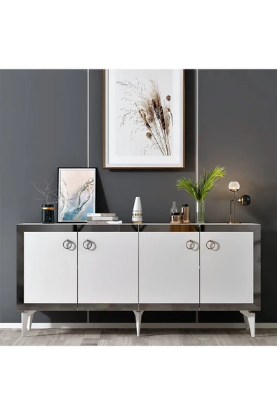 cantek dizayn PONNY LAZER PLEKSİ DESENLİ KONSOL BEYAZ-GÜMÜŞ - Resim 2