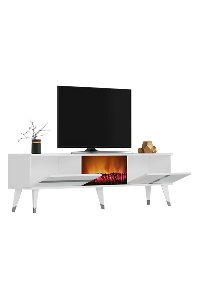 cantek dizayn Vannia Tv Sehpası Şömineli (ALT MODÜL) Beyaz-gümüş - Resim 5