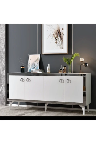 cantek dizayn PONNY LAZER PLEKSİ DESENLİ KONSOL BEYAZ-GÜMÜŞ ürün görseli