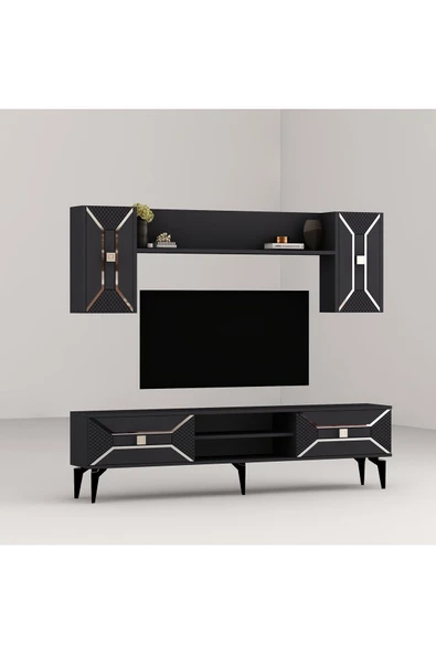cantek dizayn YUMMEDİ TV ÜNİTESİ TAKIMI ANTRASİT-GÜMÜŞ - 7