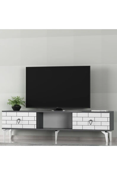 cantek dizayn Varrna Tv Sehpası Alt Modül Beyaz-antrasit - Resim 2