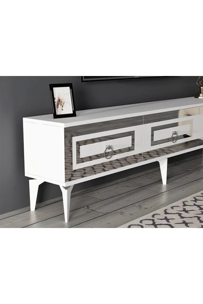 cantek dizayn Karrya 180 Cm Tv Sehpası Beyaz Gümüş - Resim 3