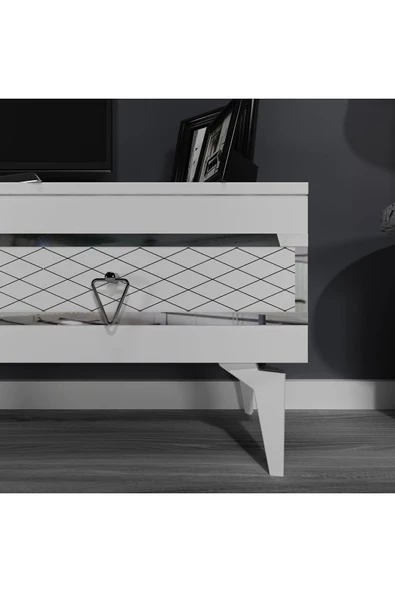 cantek dizayn İppek 180 Cm Tv Sehpası (ALT MODÜL) Beyaz-gümüş - Resim 3
