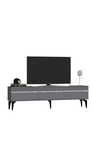 cantek dizayn Defne 180 Cm Tv Sehpası Ve Konsol 2'li Salon Takımı Antrasit-gümüş - Resim 5