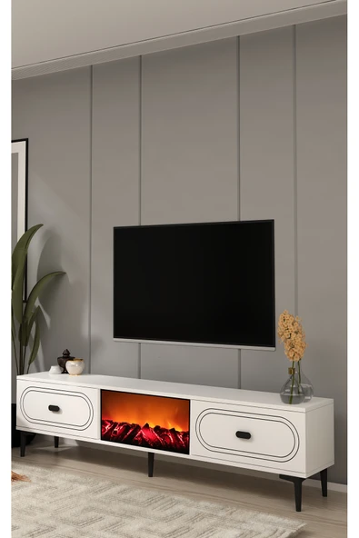 cantek dizayn WENYCT ŞÖMİNELİ (A) TV SEHPASI BEYAZ-BEYAZ - Resim 2