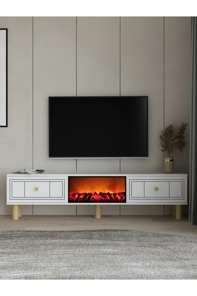cantek dizayn Darioct Şömineli (A) Bohem Tv Sehpası Beyaz-beyaz ürün görseli