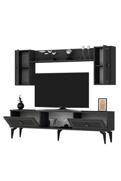 cantek dizayn Heerry Tv Ünitesi Takım Antrasit-altın - 7