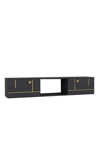 cantek dizayn AREDAMCT DUVARA MONTAJ TV SEHPASI ANTRASİT-ALTIN - 4