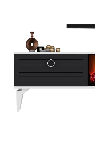 cantek dizayn ARRONA TV SEHPASI (ALT MODÜL) ŞÖMİNELİ BEYAZ-ANTRASİT - Resim 2