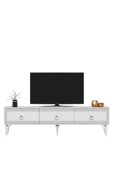 cantek dizayn Ponny 180 Cm Tv Sehpası Beyaz Gümüş - Resim 4