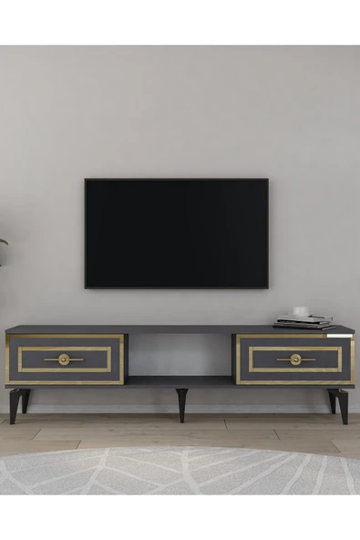 cantek dizayn VİOLACT TV SEHPASI ANTRASİT-ALTIN ürün görseli