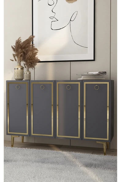 cantek dizayn WOLLYCT (KM120) KONSOL,ÇOK AMAÇLI DOLAP ANTRASİT-ALTIN - Resim 2