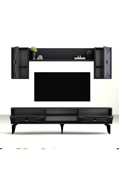 cantek dizayn YUMMEDİ TV ÜNİTESİ TAKIMI ANTRASİT-GÜMÜŞ - 5