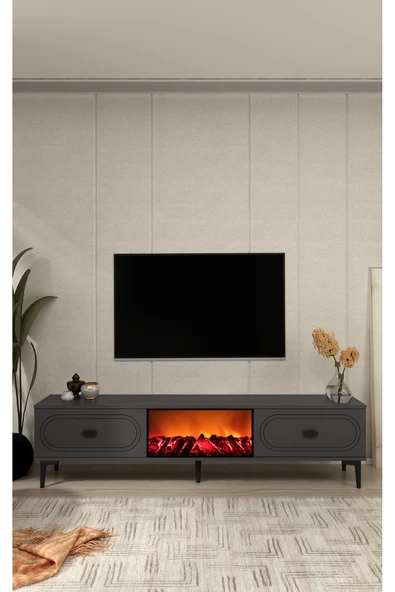 cantek dizayn WENYCT ŞÖMİNELİ (A) TV SEHPASI ANTRASİT-ANTRASİT ürün görseli