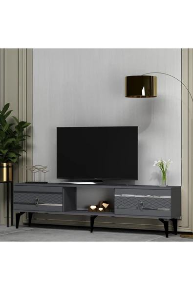 cantek dizayn PELLİN TV SEHPASI ANTRASİT-GÜMÜŞ - Resim 2