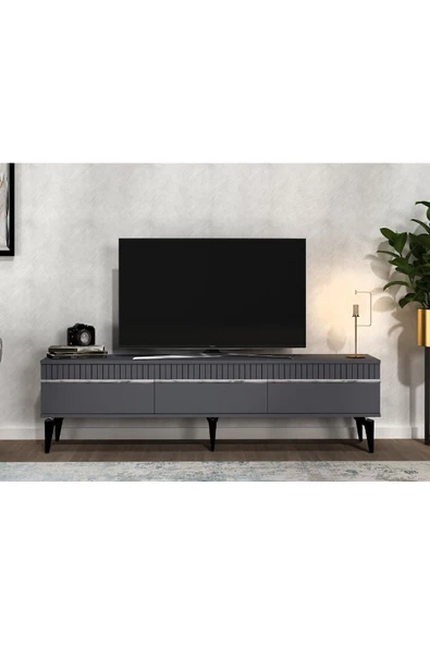 cantek dizayn Defne 180 Cm Tv Sehpası Ve Konsol 2'li Salon Takımı Antrasit-gümüş - Resim 3