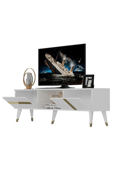 cantek dizayn VANNİA TV SEHPASI (ALT MODÜL) BEYAZ-ALTIN - Resim 5