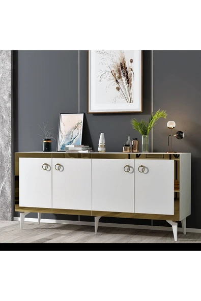 cantek dizayn PONNY LAZER PLEKSİ DESENLİ KONSOL BEYAZ-ALTIN ürün görseli