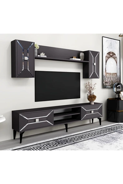 cantek dizayn YUMMEDİ TV ÜNİTESİ TAKIMI ANTRASİT-GÜMÜŞ - 2