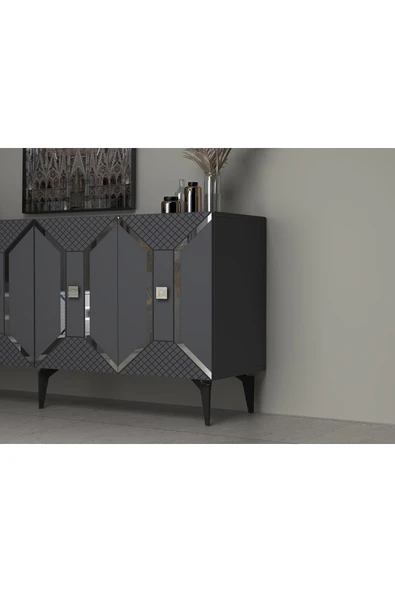 cantek dizayn Elegance 19 Cm Sehpa,tv Ünitesi Mobilya Ayağı ( 5 Adet) Siyah-gümüş