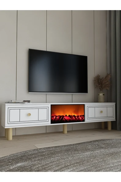 cantek dizayn Darioct Şömineli (A) Bohem Tv Sehpası Beyaz-beyaz - Resim 2