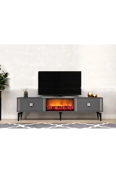 cantek dizayn DORRUK TV SEHPASI (ALT MODÜL) ŞÖMİNELİ ANTRASİT-GÜMÜŞ ürün görseli