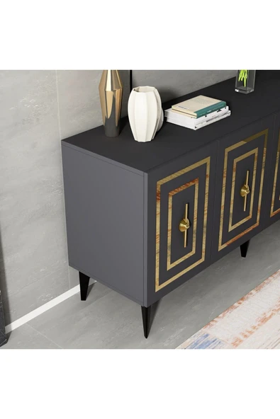 cantek dizayn VİOLLA LAZER DESENLİ 4 KAPAKLI KONSOL ANTRASİT-ALTIN - Resim 8