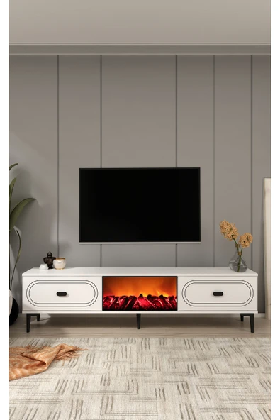 cantek dizayn WENYCT ŞÖMİNELİ (A) TV SEHPASI BEYAZ-BEYAZ ürün görseli