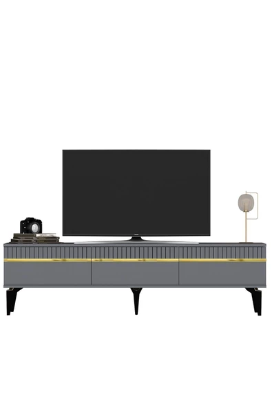 cantek dizayn Defne 180 Cm Tv Sehpası (ALT MODÜL) Antrasit-altın - Resim 7