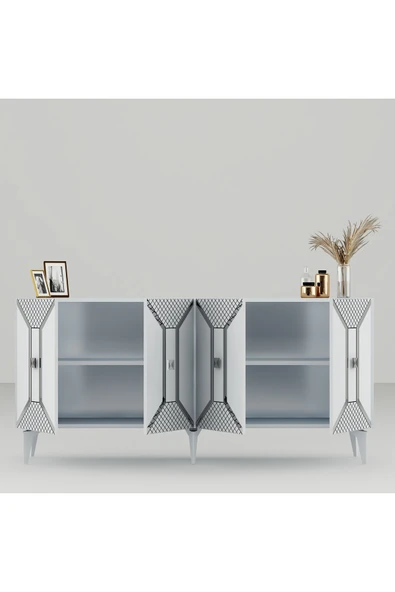 cantek dizayn YUMMEDİ PLEKSİ DESENLİ LAZER ÇİZGİLİ KONSOL BEYAZ-GÜMÜŞ - Resim 6