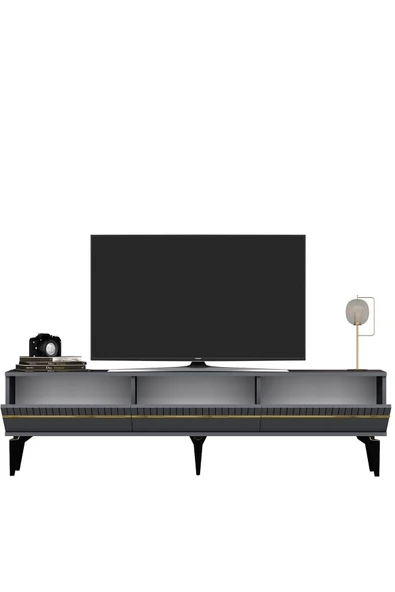 cantek dizayn Defne 180 Cm Tv Sehpası (ALT MODÜL) Antrasit-altın - Resim 5