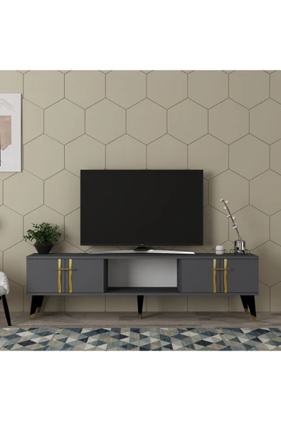cantek dizayn ASEL TV SEHPASI (ALT MODÜL) ANTRASİT-ALTIN - Resim 2