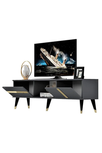 cantek dizayn VANNİA TV SEHPASI (ALT MODÜL) ANTRASİT-ALTIN - Resim 5