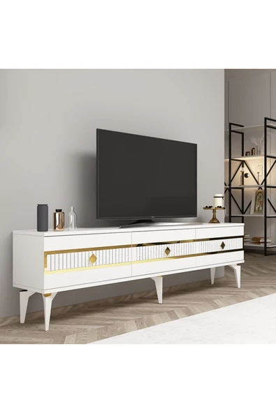 cantek dizayn NOVA TV SEHPASI (ALT MODÜL) BEYAZ-ALTIN - Resim 2