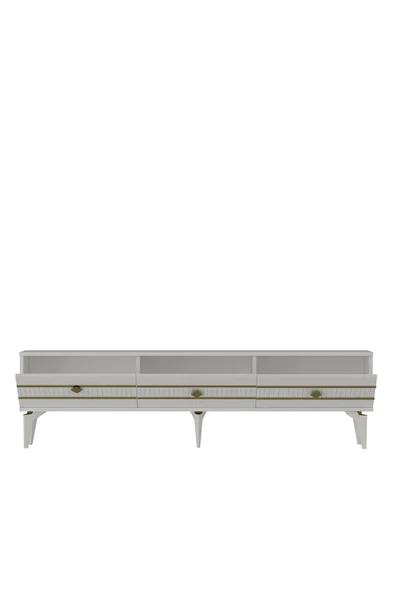 cantek dizayn LENORA TV SEHPASI (alt modül) ve KONSOL 2'Lİ SALON TAKIMI BEYAZ-ALTIN - Resim 7