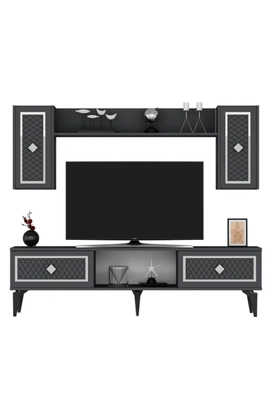 cantek dizayn Heerry Tv Ünitesi Takım Antrasit-gümüş - 6