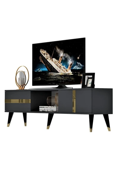 cantek dizayn VANNİA TV SEHPASI (ALT MODÜL) ANTRASİT-ALTIN - Resim 4