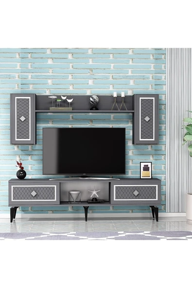 cantek dizayn Heerry Tv Ünitesi Takım Antrasit-gümüş