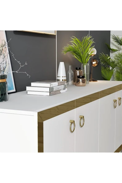 cantek dizayn PONNY LAZER PLEKSİ DESENLİ KONSOL BEYAZ-ALTIN - Resim 4