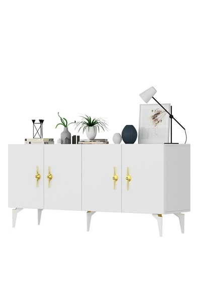 cantek dizayn ZENNİT 4 KAPAKLI RAFLI KONSOL BEYAZ - Resim 6