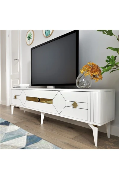 cantek dizayn CENNEYRA TV SEHPASI (ALT MODÜL) BEYAZ-ALTIN - Resim 3