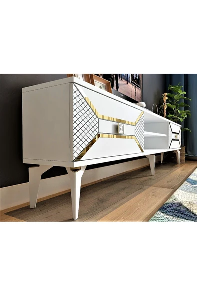 cantek dizayn Yummedi Tv Sehpası Beyaz-altın - Resim 3