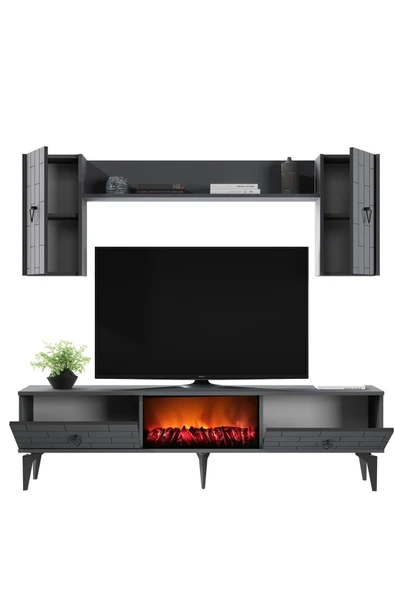 cantek dizayn Varrna Tv Ünitesi Takım Şömineli Antrasit-antrasit - 3